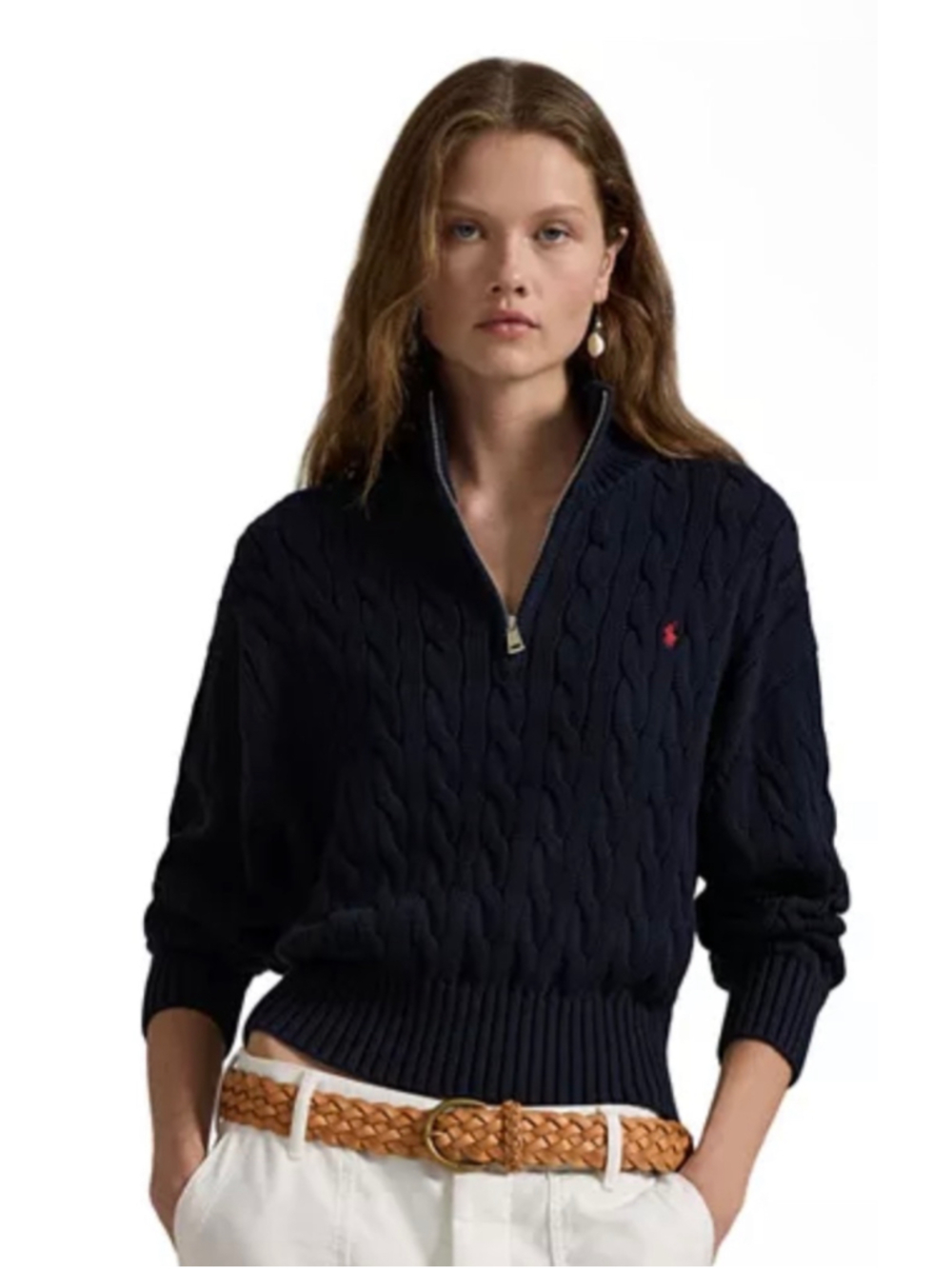 Women's Polo Ralph Lauren Quarter-Zip Cable Knit Sweater Navy Size XXL NWT
